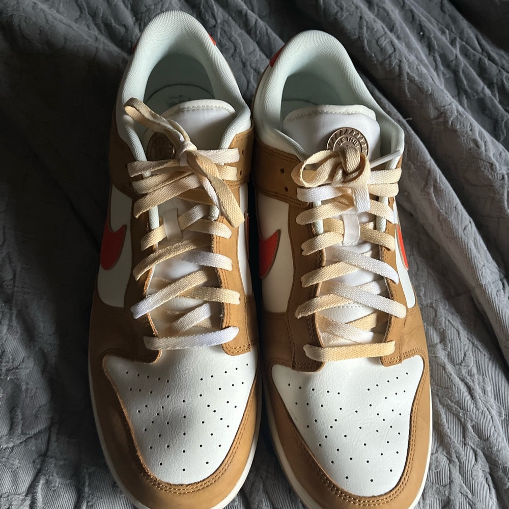 Nike Men's Tan and White Sneakers with orange Accents size 15